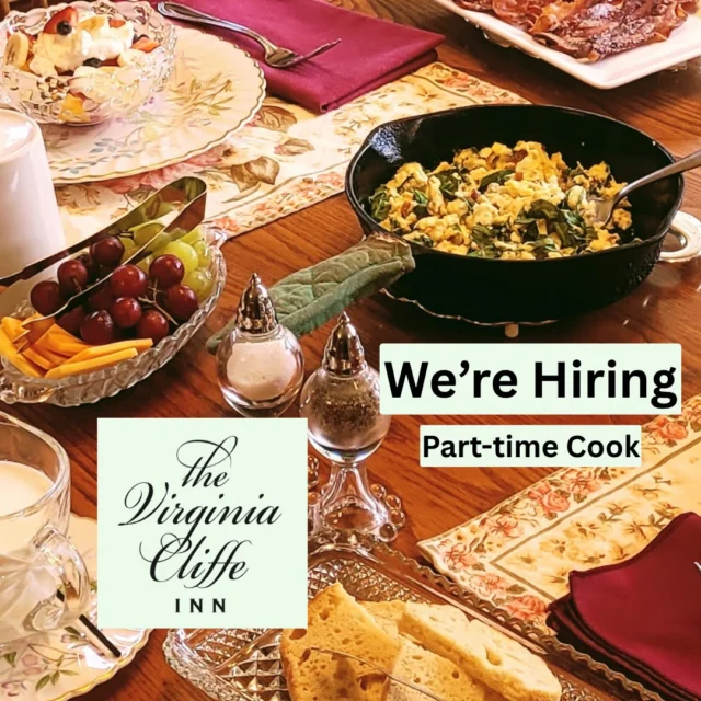 🌞 NOW HIRING: Part-Time Cook! 
@virginiacliffeinn 

Love early mornings, the smell of fresh coffee, and cooking up joy? 

We’re looking for a breakfast-loving, people-pleasing part-time cook to join our team!

🕖 7AM–11AM
📅 Most weekends + some weekdays
💰 Pay based on experience
📍 Glen Allen, VA

✨ You’ll thrive here if you:

✔ Have a passion for cooking + hospitality
✔ Enjoy peaceful mornings + happy guests
✔ Work clean, fast, and with a smile
✔ Want to be part of a supportive, heart-led team

Work in a gorgeous setting, be done before lunch, and make someone's day—every day. 🌸

Full details in our bio link. DM if your interested or email us lodging@vacliffeinn.com

(804) 382-0500

#NowHiring #VirginiaCliffeInn #BreakfastGoals #rvaeats #rvafoodie #virginiaisforlovers #bedandbreakfast #parttime #rvajobs #rvacook #glenallen